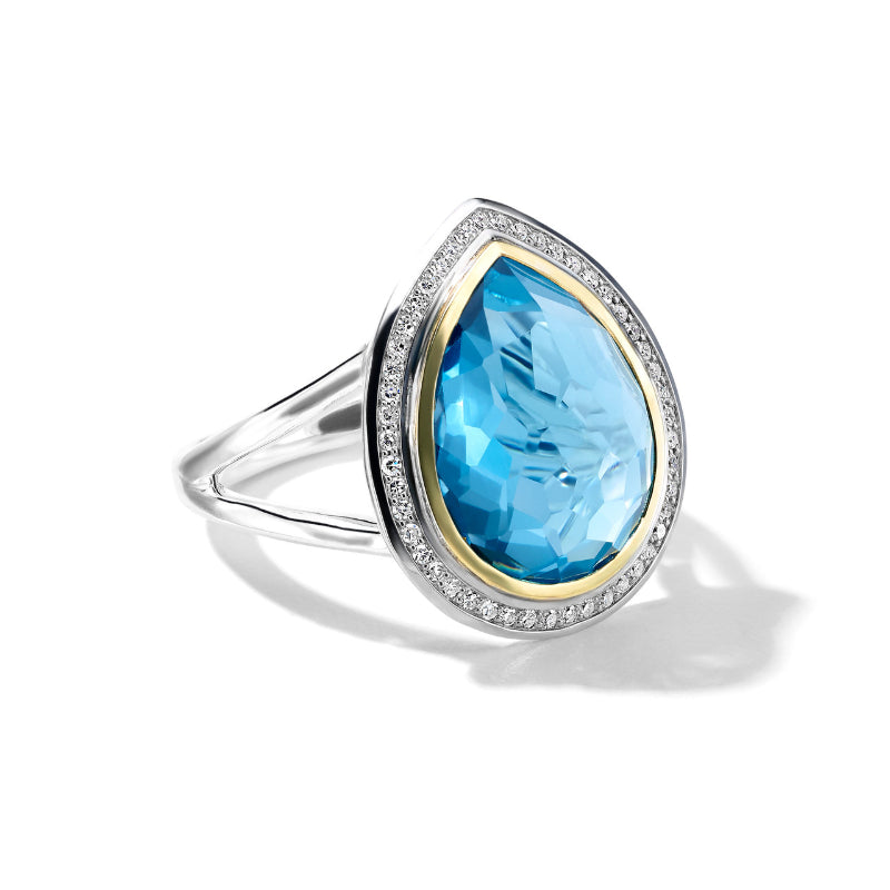 Chimera Blue Topaz Ring with Diamond Halo