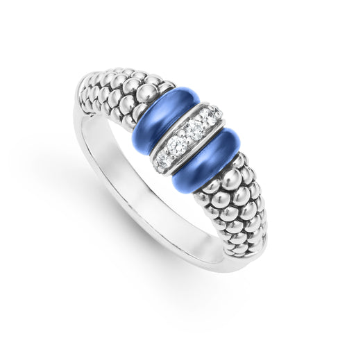 Blue Caviar Collection Ceramic and Diamond Ring