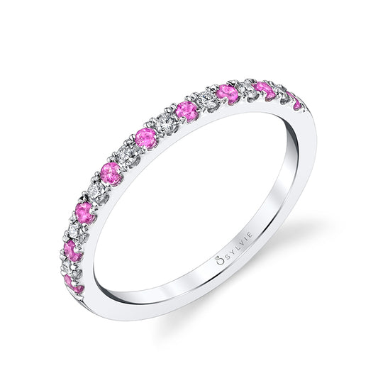 Classic Pink Sapphire and Diamond Band