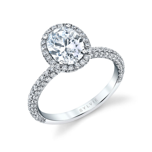 Fara Oval Cut Pave Halo Engagement Mounting