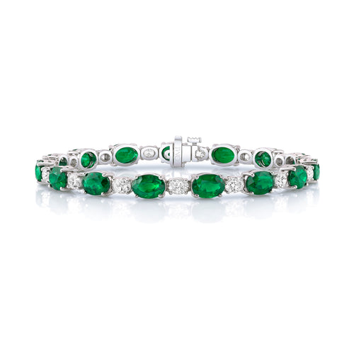 Oval Cut Emerald and Diamond Line Bracelet