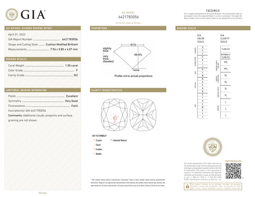 1.50CT CUSHION F-SI2 GIA EX / V.G.