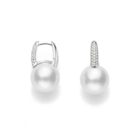 Classic Elegance Collection White South Sea Pearl & Diamond Earrings