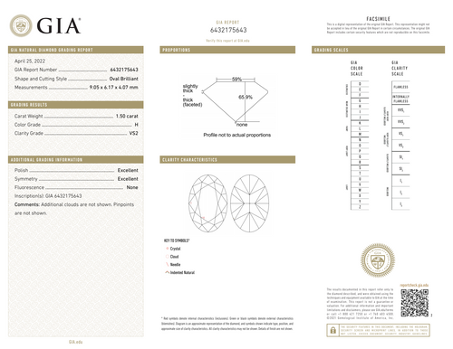 1.50CT OVAL H-VS2 GIA EX / EX