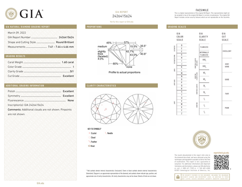 1.60CT BRILLIANT I-SI1 GIA EX / EX / EX