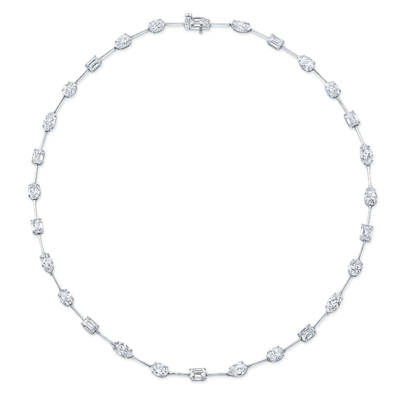 Mixed Cut Diamond Line Necklace with 28 GIA Certified Diamonds