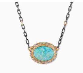 Peach Glow-"Pompeii" Arkansas Turquoise Pendant with Diamonds