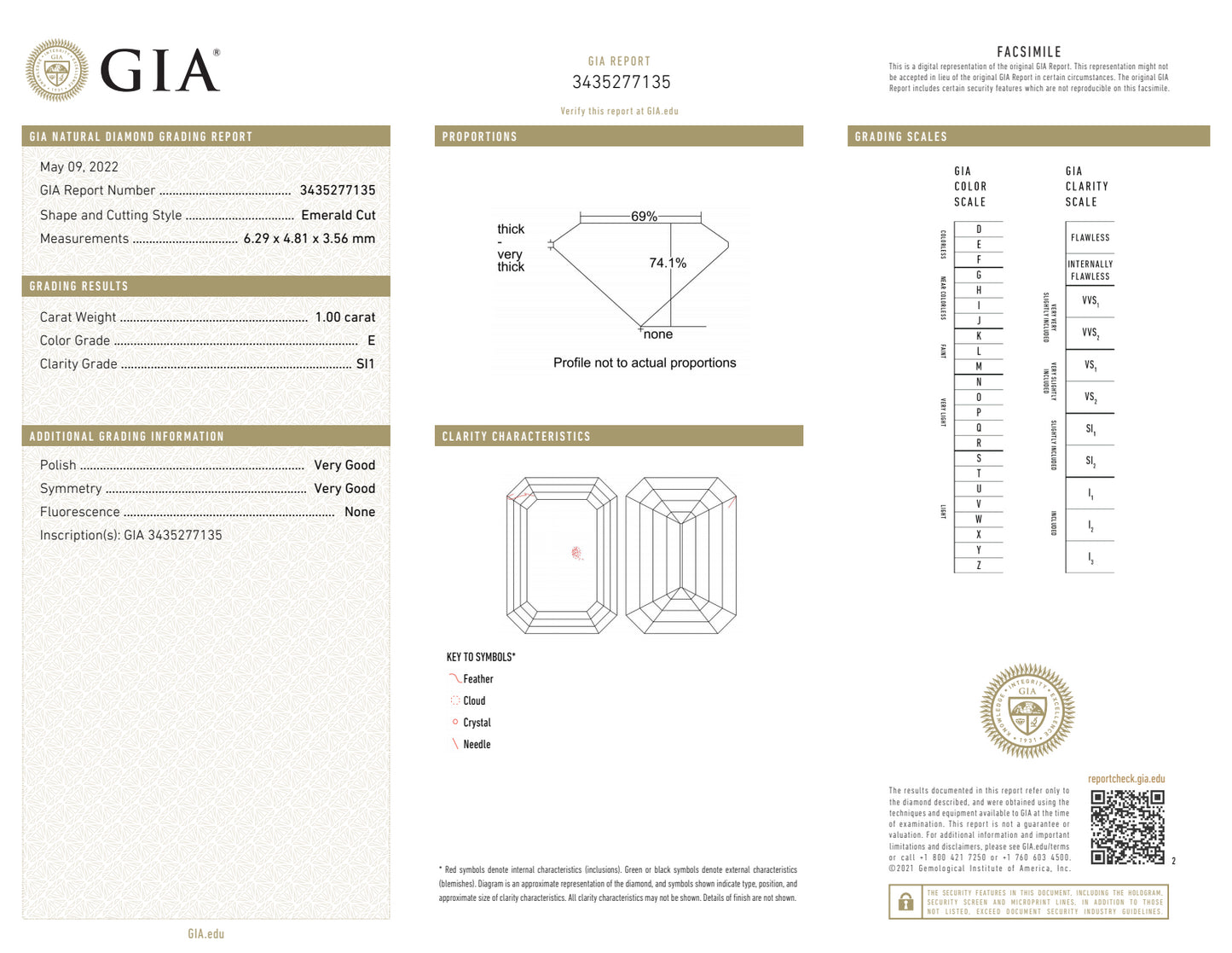 1.00CT EM CUT E-SI1 GIA V.G. / V.G.