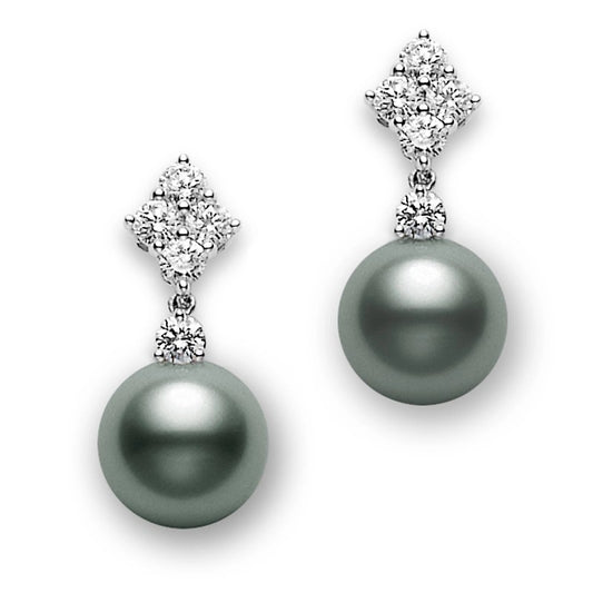 Classic Elegance Collection Black South Sea Drop Earrings with Diamonds