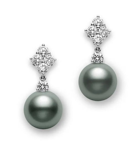 Classic Elegance Collection Black South Sea Drop Earrings with Diamonds