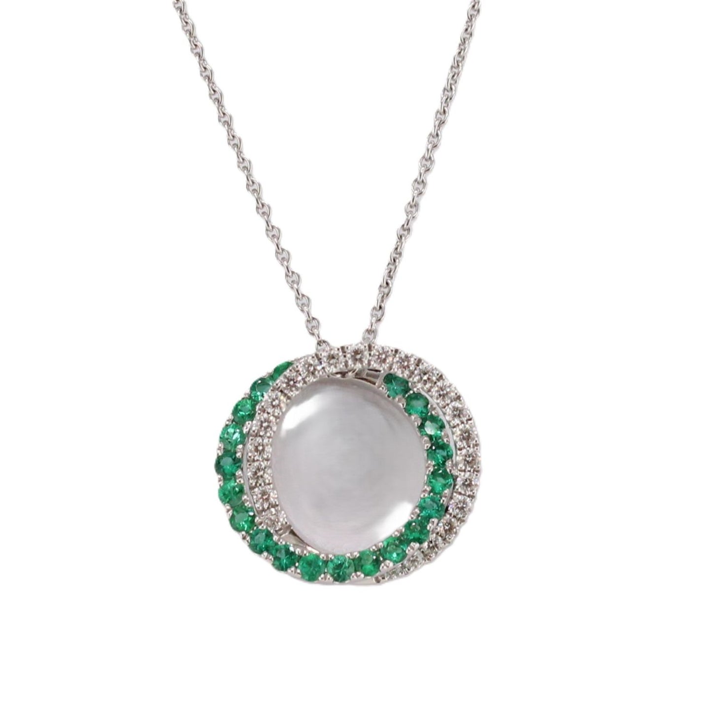 Emerald and Diamond Interlocking Circle Necklace