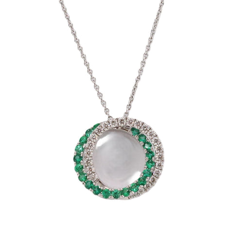 Emerald and Diamond Interlocking Circle Necklace