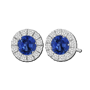Blue Sapphire and Diamond Halo Stud Earrings