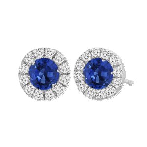 Blue Sapphire and Diamond Halo Stud Earrings