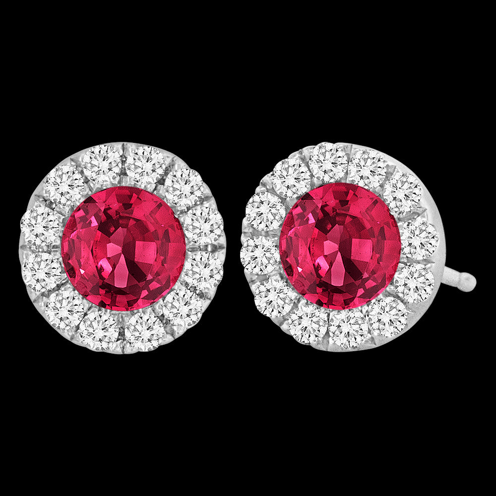 Ruby and Diamond Halo Stud Earrings