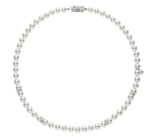 Akoya Pearl Strand Necklace with Diamond Rondells