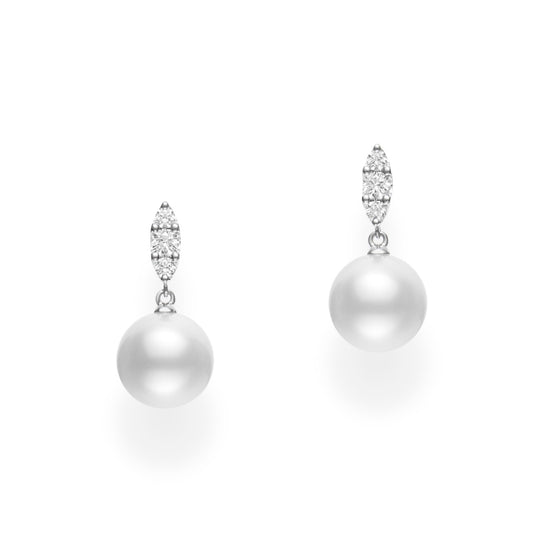 Morning Dew White South Sea Pearl & Diamond  Earrings