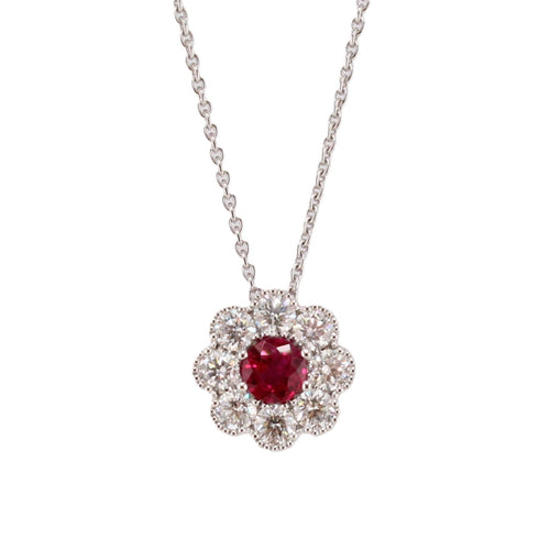 Ruby & Diamond Halo Pendant