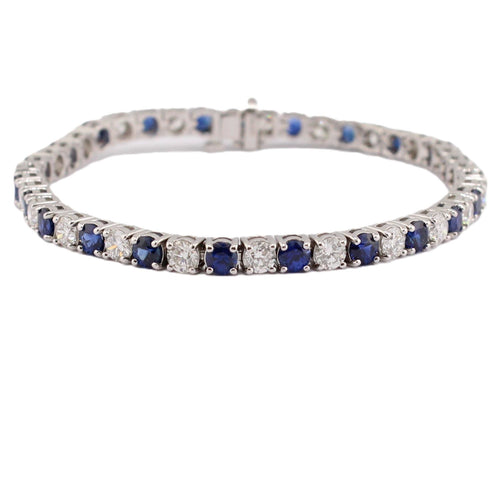 Blue Sapphire and Diamond Line Bracelet