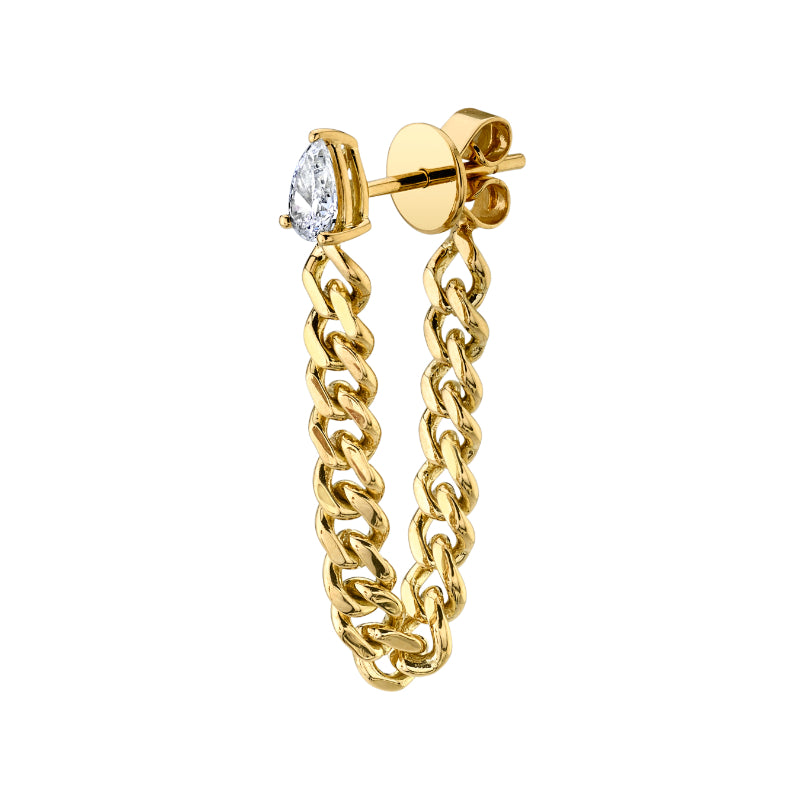 Cuban Link with Pear Diamond Single Earring