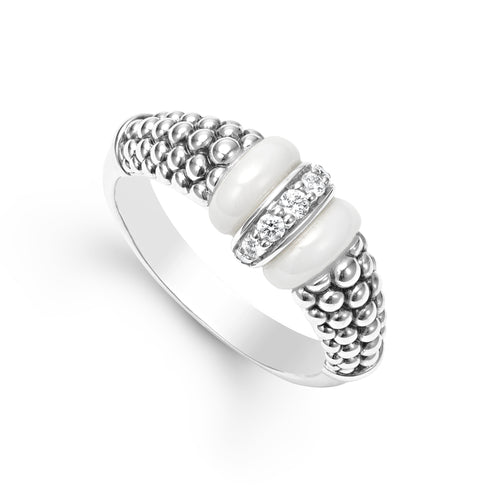 White Caviar Collection Ceramic and Diamond Ring