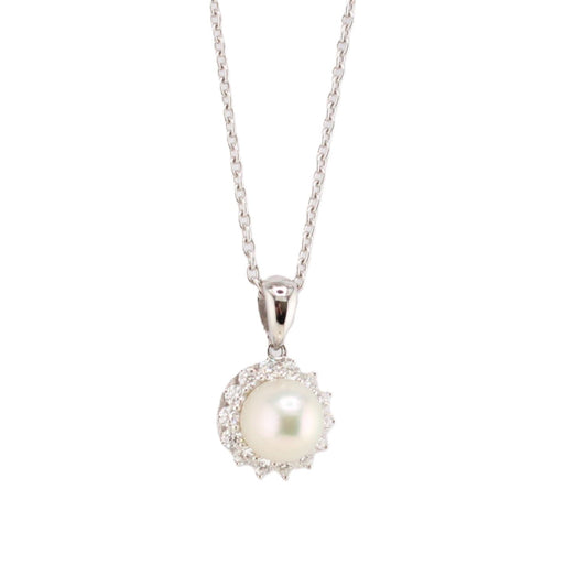 Akoya Pearl & Diamond Halo Pendant