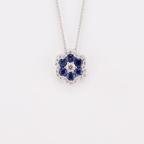 Blue Sapphire & Diamond Flower Pendant