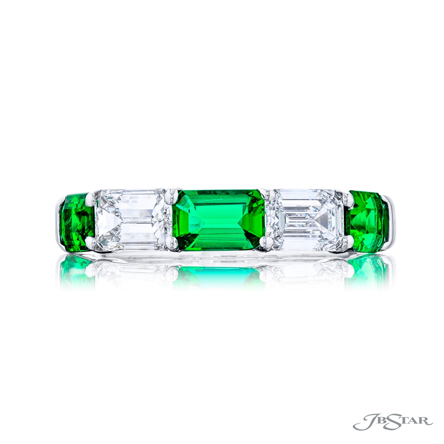 Emerald and Emerald Cut Diamond Wedding Band