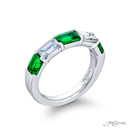 Emerald and Emerald Cut Diamond Wedding Band