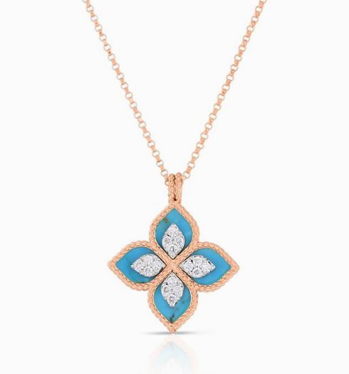 Venetian Princess Collection Turquoise and Diamond Flower Pendant