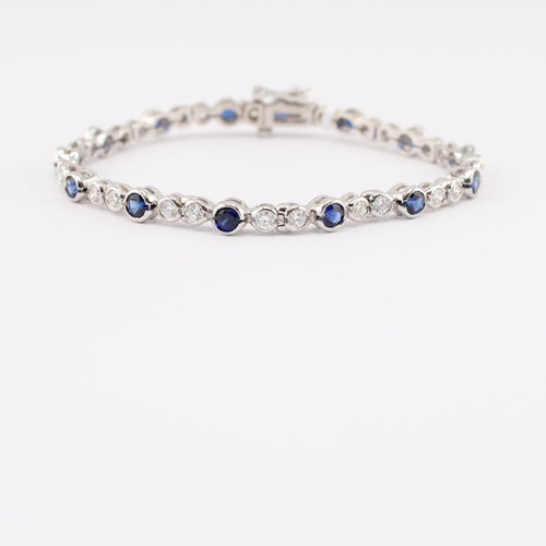 Diamond & Blue Sapphire Line Bracelet