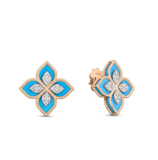 Venetian Princess Diamond & Turquoise Flower Earrings