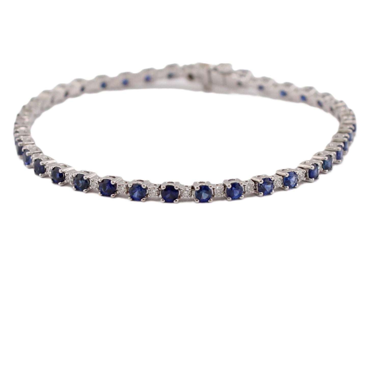 Blue Sapphire and Diamond Line Bracelet
