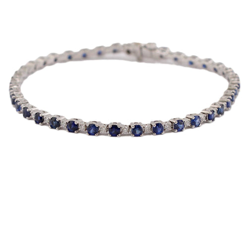 Blue Sapphire and Diamond Line Bracelet