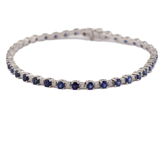 Blue Sapphire and Diamond Line Bracelet