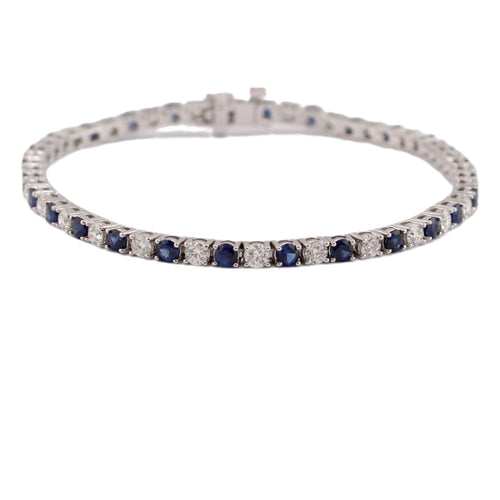 Blue Sapphire and Diamond Line Bracelet