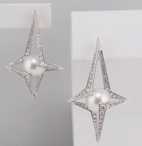 White South Sea Pearl & Diamond Earrings