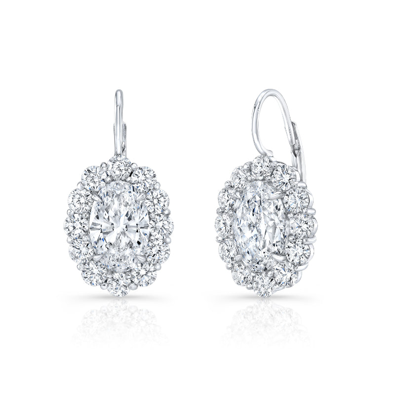 Oval Cut Diamond with Diamond Halo Drop Earrings