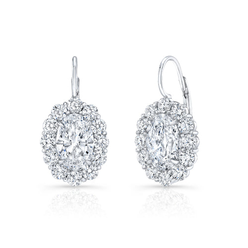 Oval Cut Diamond with Diamond Halo Drop Earrings