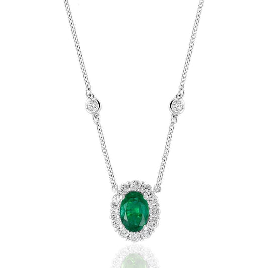 Emerald & Diamond Halo Pendant