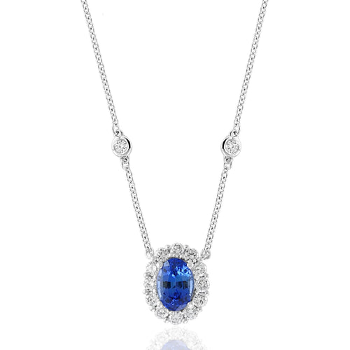 Blue Sapphire & Diamond Halo Pendant