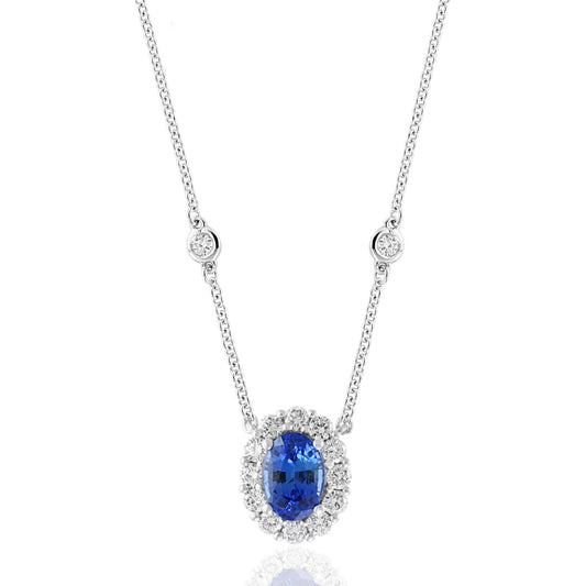 Blue Sapphire & Diamond Halo Pendant