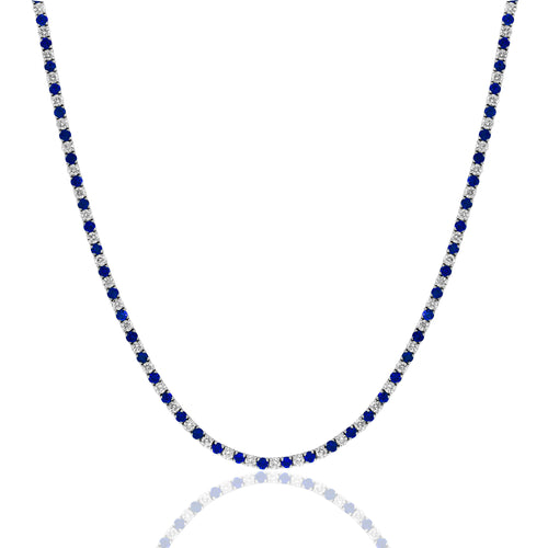 Blue Sapphire & Diamond Inline Necklace