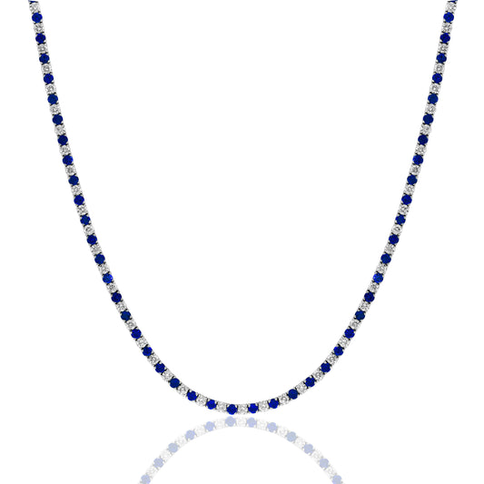 Blue Sapphire & Diamond Inline Necklace