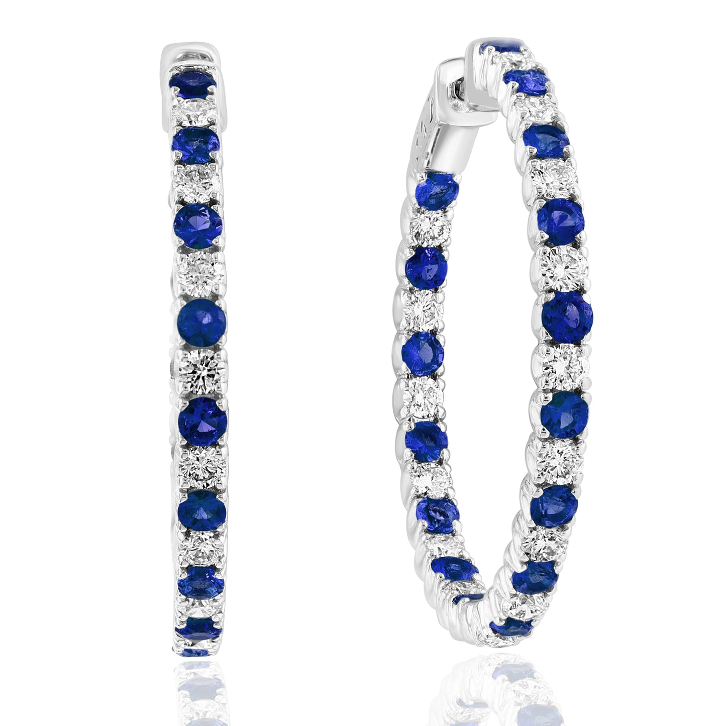 Blue Sapphire & Diamond Inside Outside Hoops