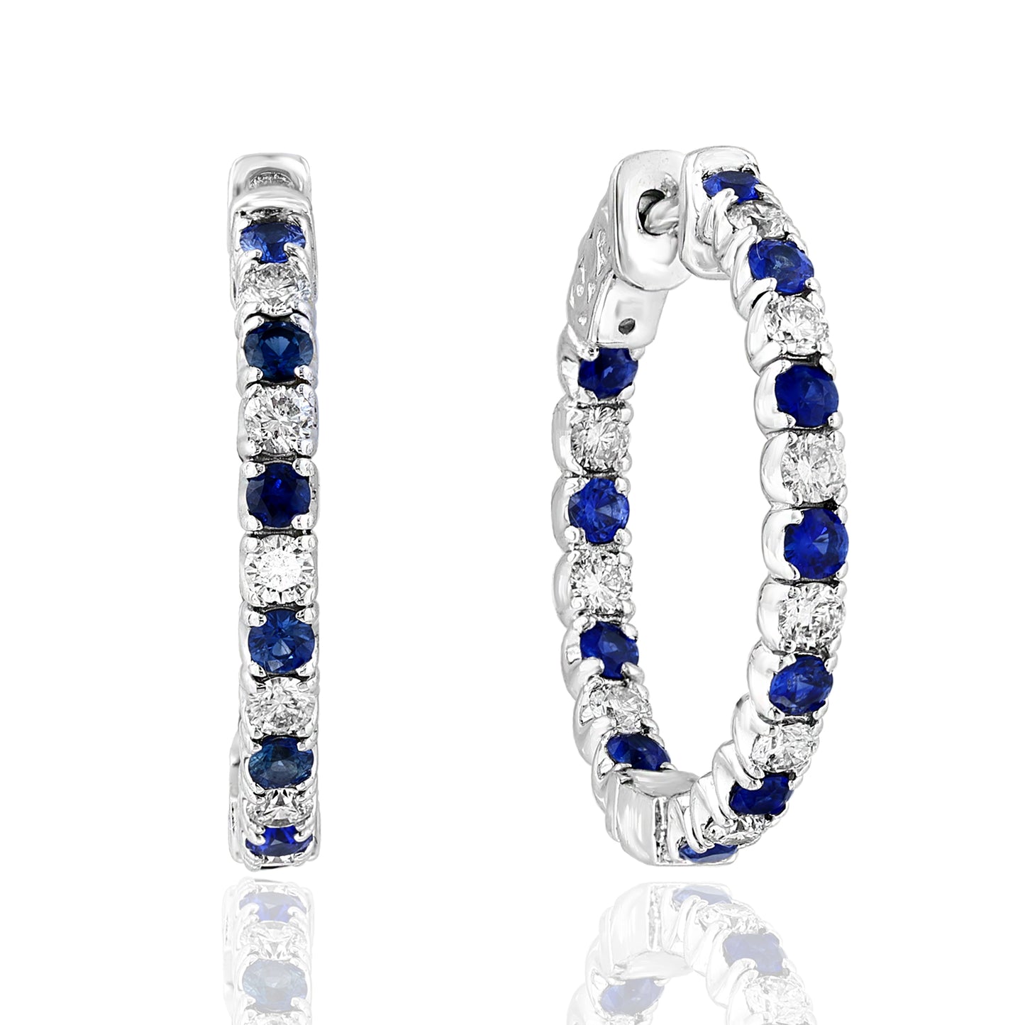 Blue Sapphire & Diamond Inside Outside Hoops