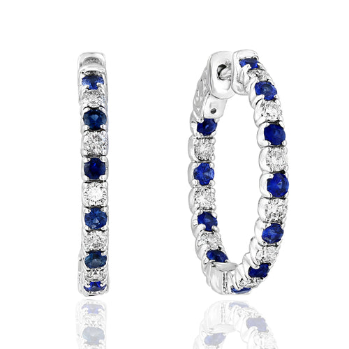 Blue Sapphire & Diamond Inside Outside Hoops