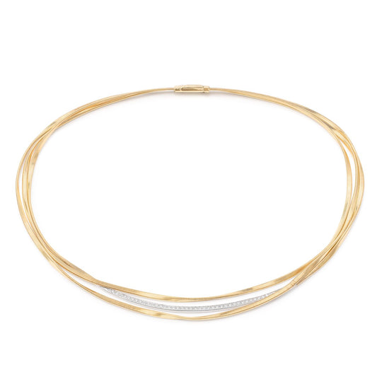 Marrakech Three Strand Coil Necklace With Diamond Bar