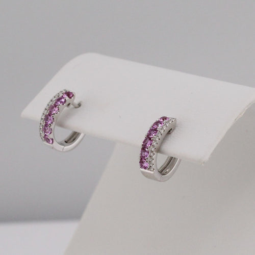 Diamond and Pink Sapphire Huggie Earrings