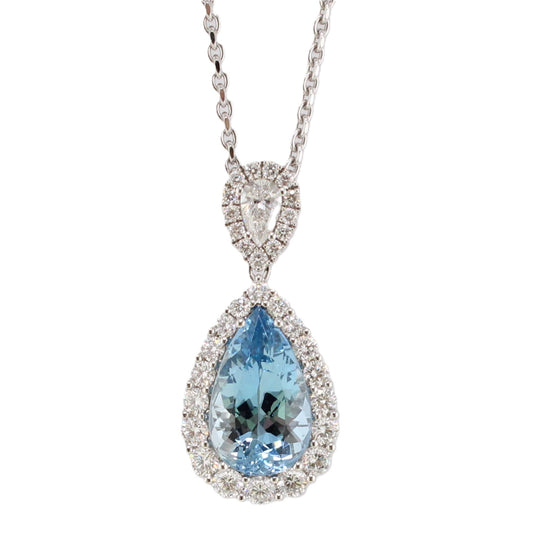 Aquamarine Pendant with Diamond Halo